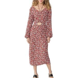 Sanctuary Floral Chiffon Halter Neck Long Sleeve Front Cut-Out Midi Dress Sz 12